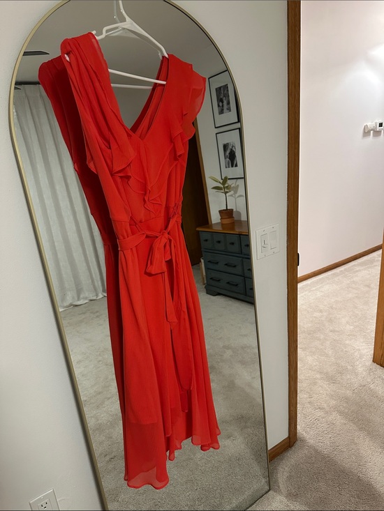 Dkny Dresses & Skirts - Red Ruffle Wrap Midi Dress - DKNY